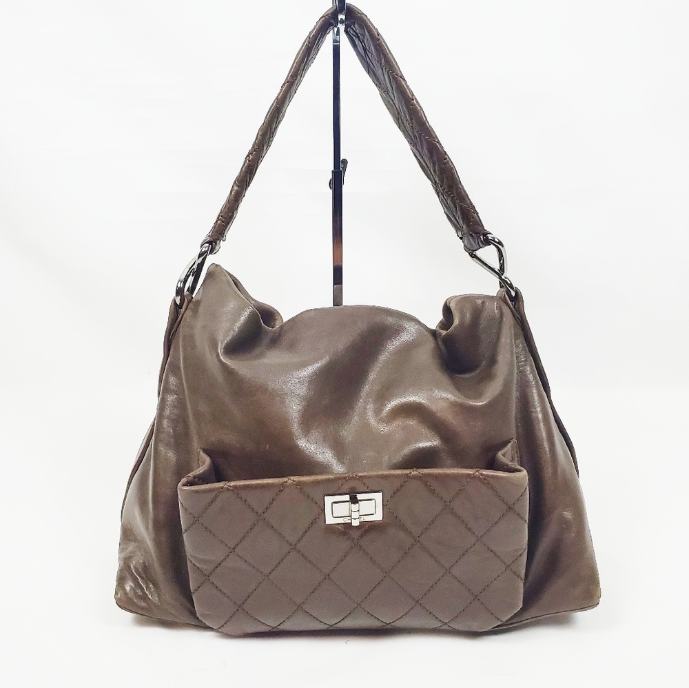 CHANEL Lambskin Quilted 8 Knots Hobo Brown